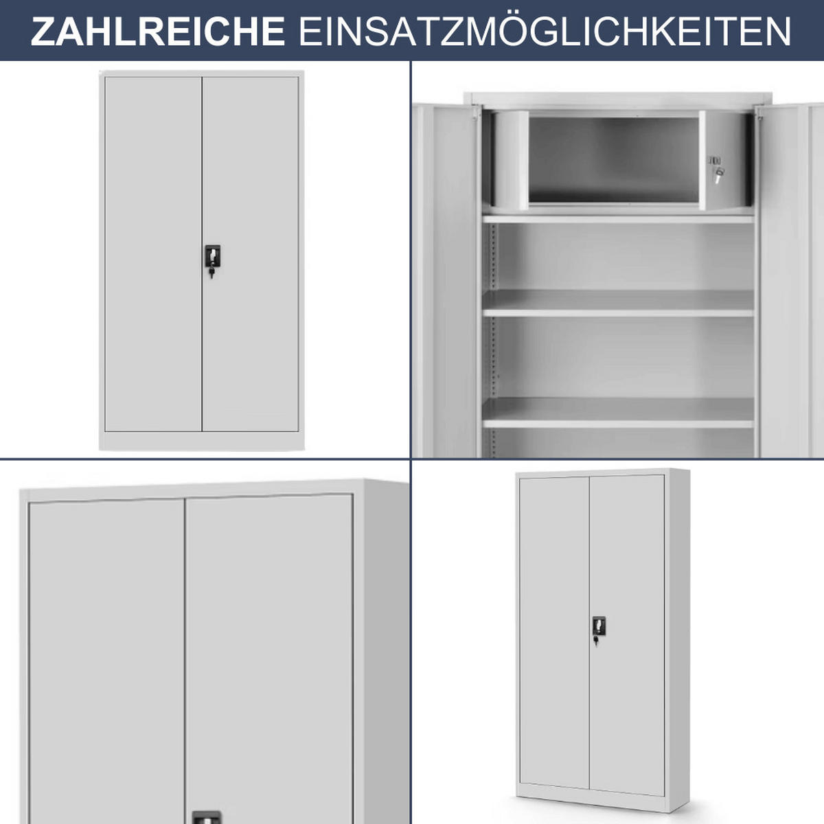 METALLSCHRANK abschließbar KODLI mit Geheimfach 185x90x45cm Grau - Grau, Metall (90/185/45cm) - DELUKE