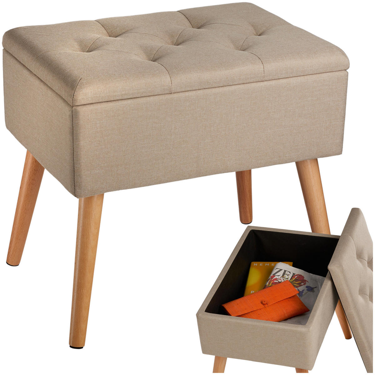 SITZBANK Ranya,51 x 37,5 x 45,5 cm,Sand - Sandfarben, Holz (37.5/45.5/51cm) - tectake