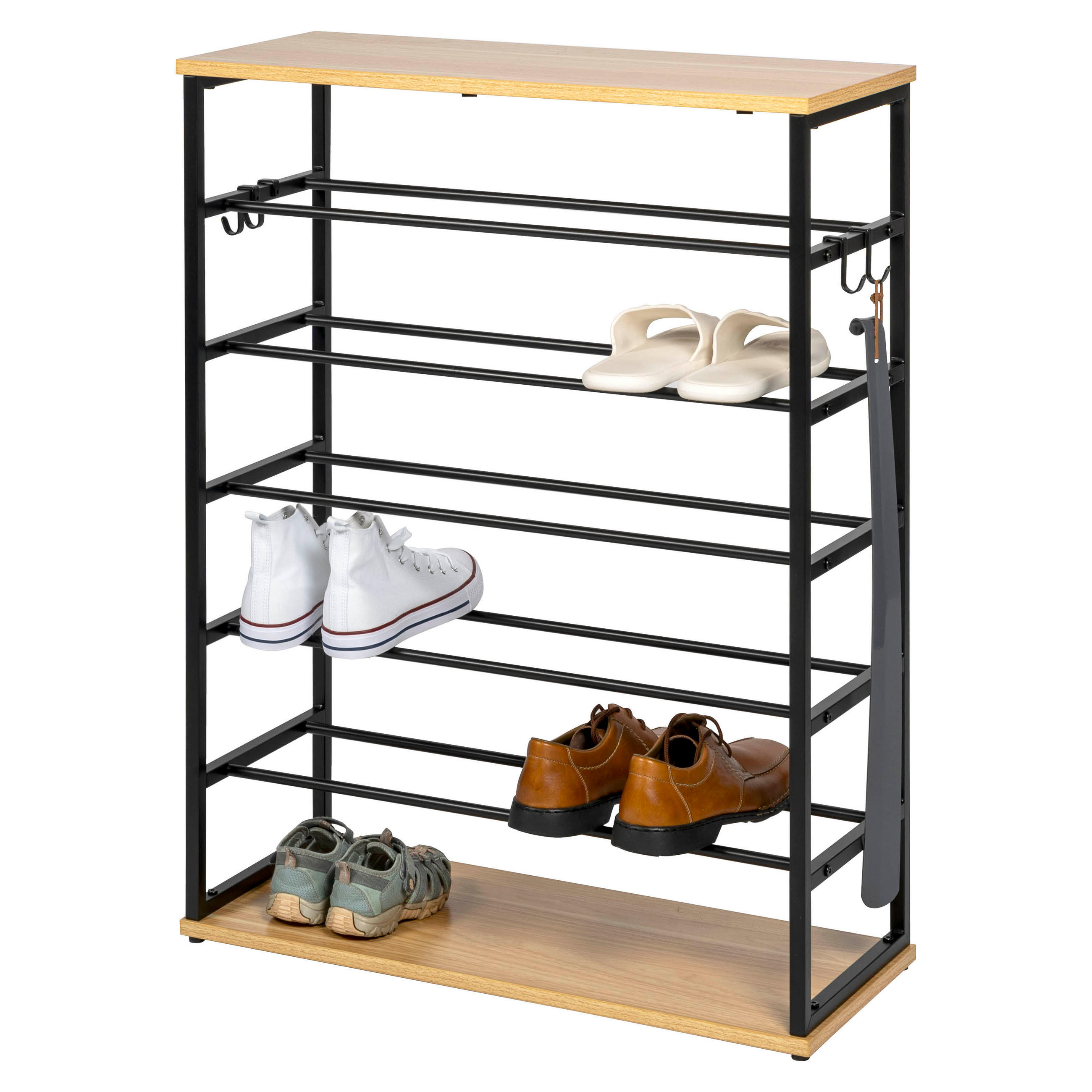 SCHUHREGAL, 18 Paar Schuhe, schwarz - Schwarz, Metall (70/90/28cm) - eluno