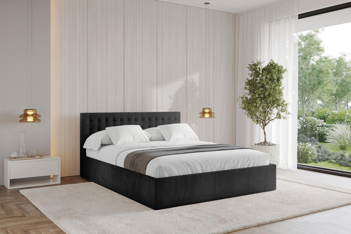 POLSTERBETT mit Bettkasten und Lattenrost, Boxbett ohne Matratze - PARI 180x200 Schwarz - Schwarz, Holzwerkstoff/Textil (180/200cm) - ALTDECOR