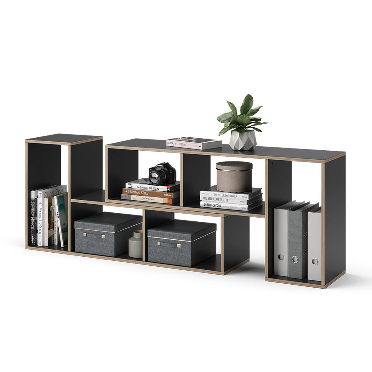 BÜCHERREGAL Tetrix Anthrazit 112.8 x 56.4 cm 2er Set - Anthrazit, Holzwerkstoff (112.8/56.4/30cm) - Vicco