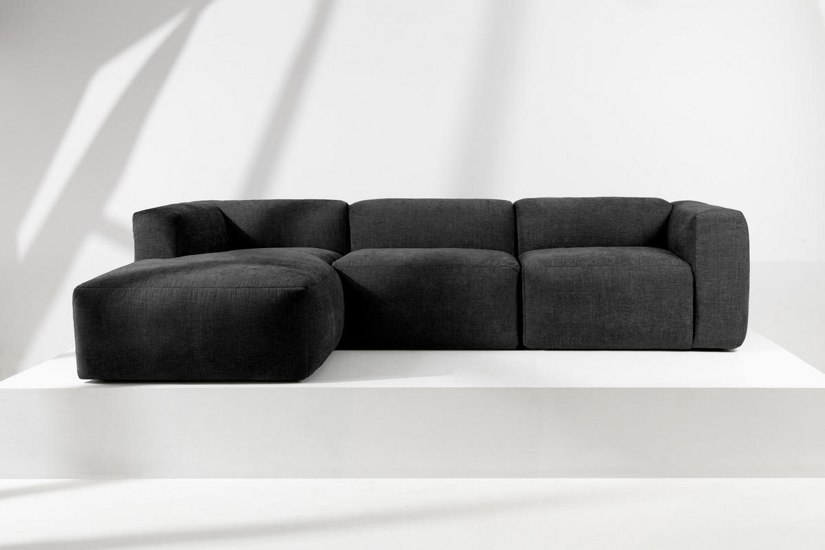 ECKMODULSOFA-LINKS BUFFO mit extrem weicher und bequemer Sitzfläche, Gewebestoff, graphit - Graphitfarben, Textil (297/180cm) - KONSIMO®