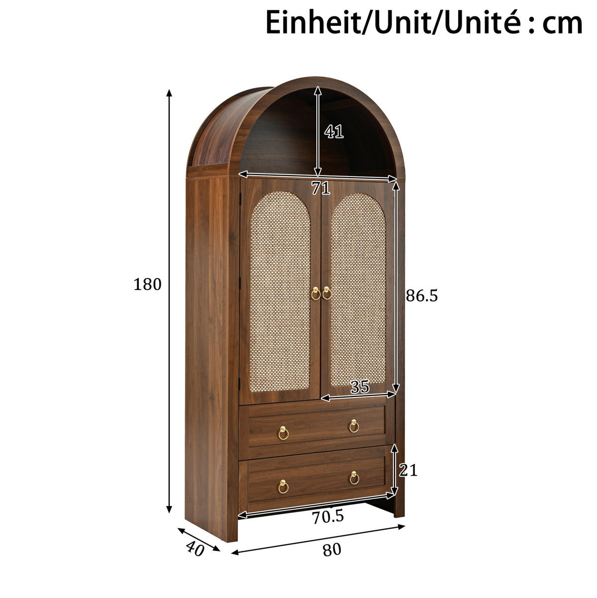 HIGHBOARD 80/180/40 cm Nussbaum aus MDF mit Rattantüren - Nussbaumfarben, Holzwerkstoff (40/180/80cm) - OKMYHOME