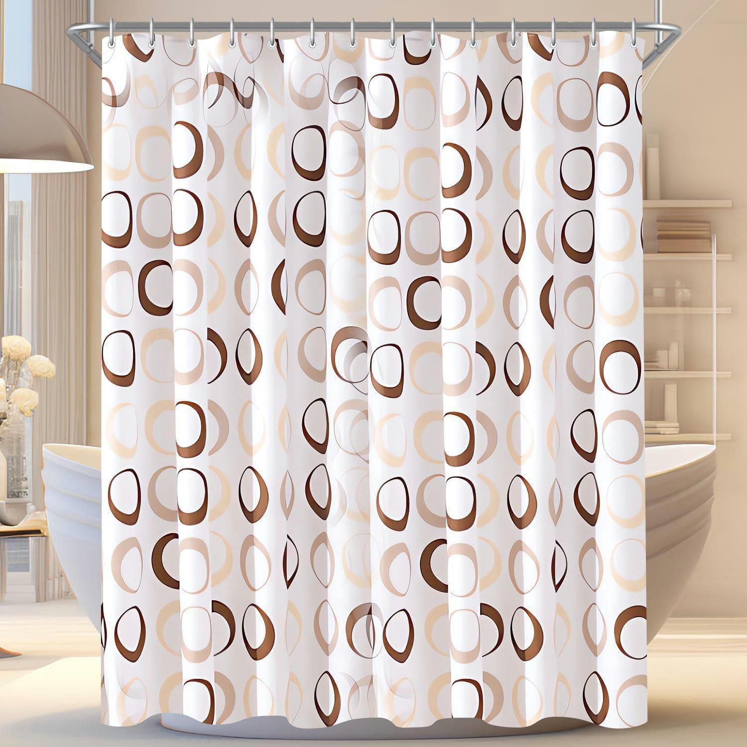 DUSCHVORHANG 150 x 200 cm Kamelfarbe Kreis Wasserabweisend Waschbar Polyester - Multicolor, Textil (150/200cm)