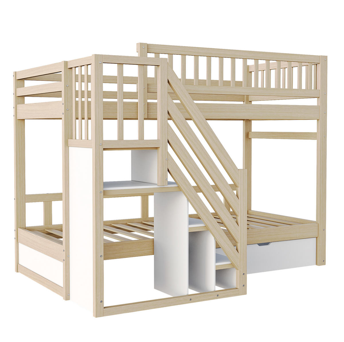 ETAGENBETT 90/200 cm aus Massivholz mit Stauraum und Sicherheitsleiter - Naturfarben, Holz (90/200cm) - Flora Grace
