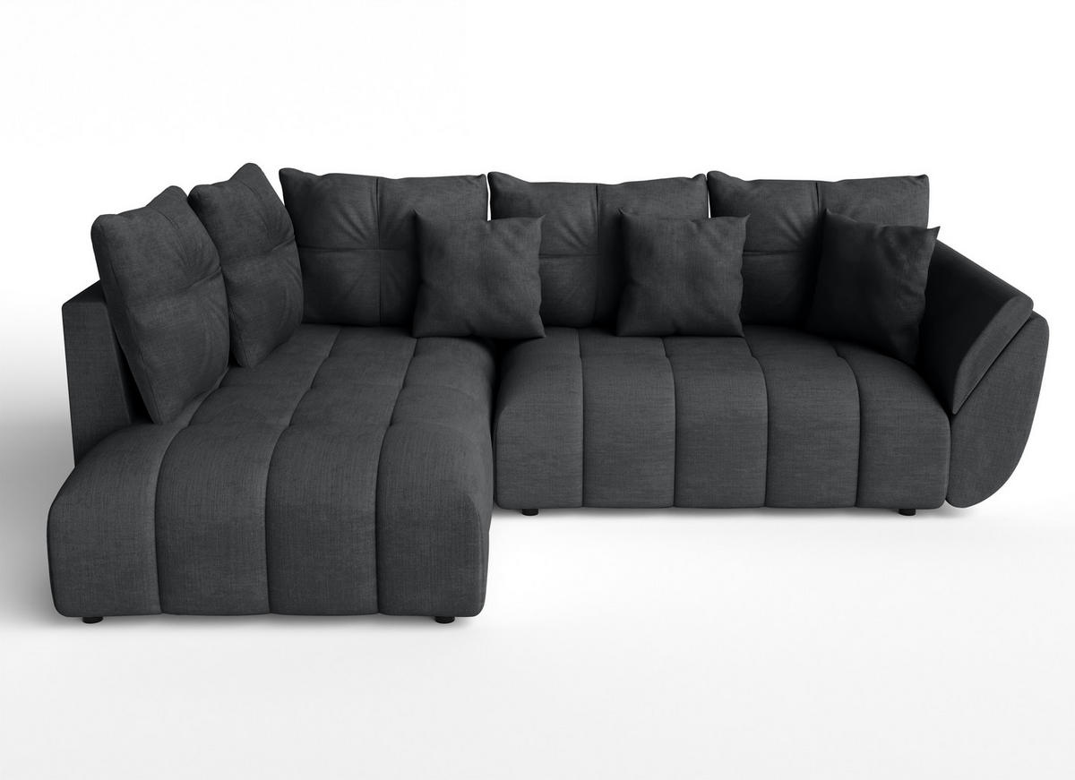 ECKSOFA L Form Corleone Dunkelgrau 266/182/91 cm mit Schlaffunktion - Dunkelgrau/Schwarz, Kunststoff/Textil (266/182cm) - AX Living