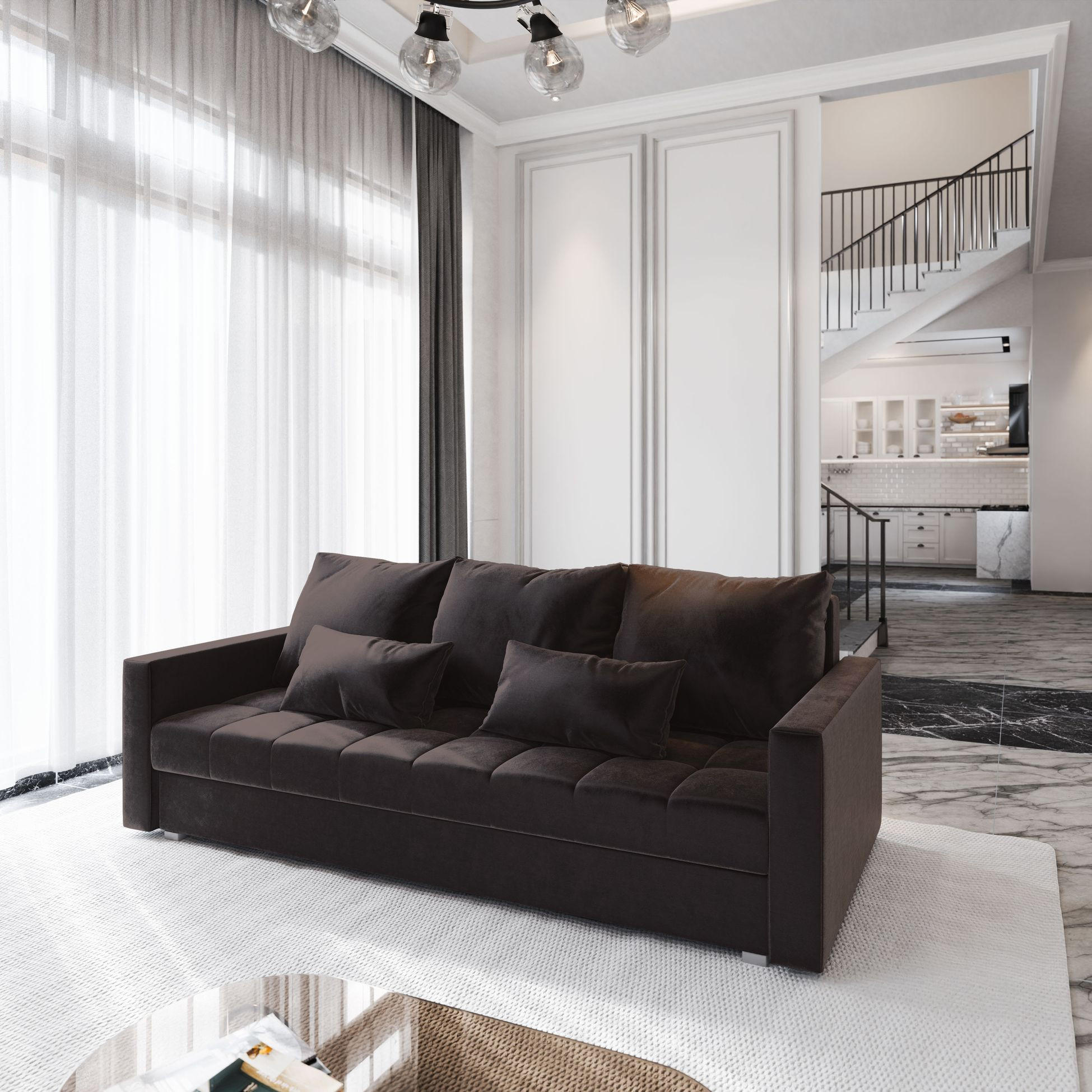 BETTSOFA SIRO Braun Plüsch-Stoff mit Schlaffunktion - Braun, Textil (222/83/86cm) - MASSENO