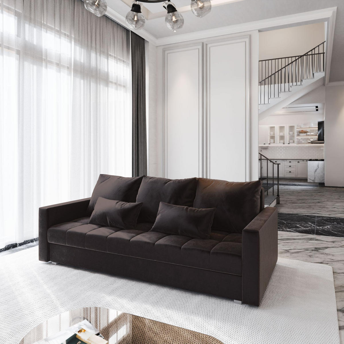 BETTSOFA SIRO Braun Plüsch-Stoff mit Schlaffunktion - Braun, Textil (222/83/86cm) - MASSENO