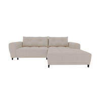 ECKSOFA Massimo Strukturstoff Beige inkl. Schlaffunktion Rechts - Beige/Schwarz, Textil/Metall (246/177cm) - 99rooms