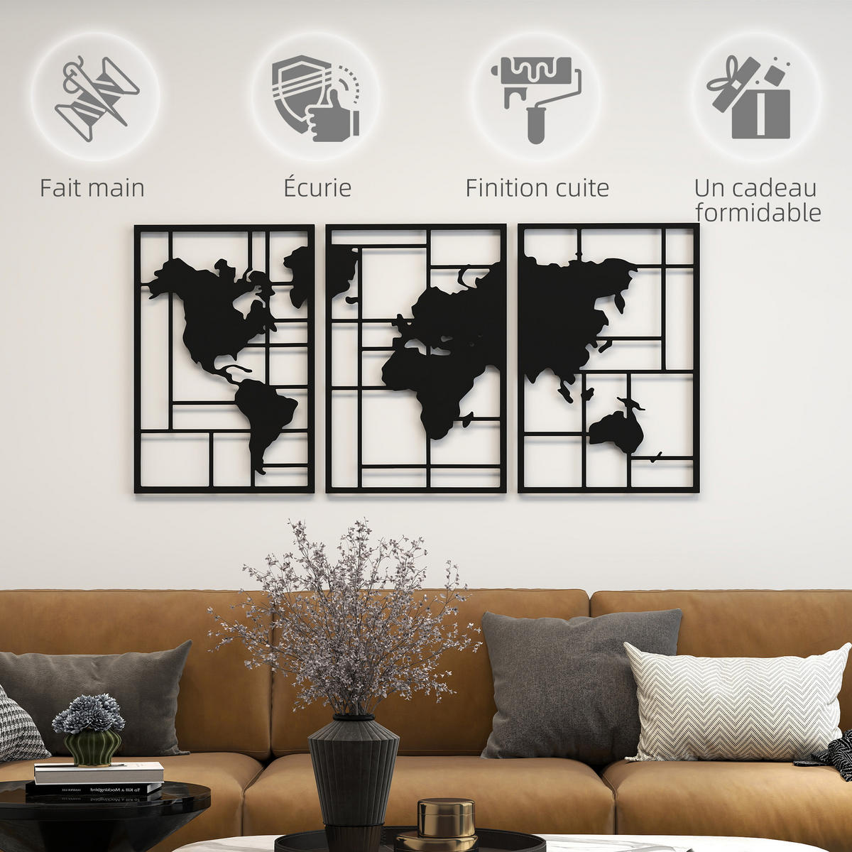 WANDDEKO 3er-Set DE-14350 geometrisch aus Metall Schwarz - Schwarz, Metall (1.9/80/50cm) - ComfortXL