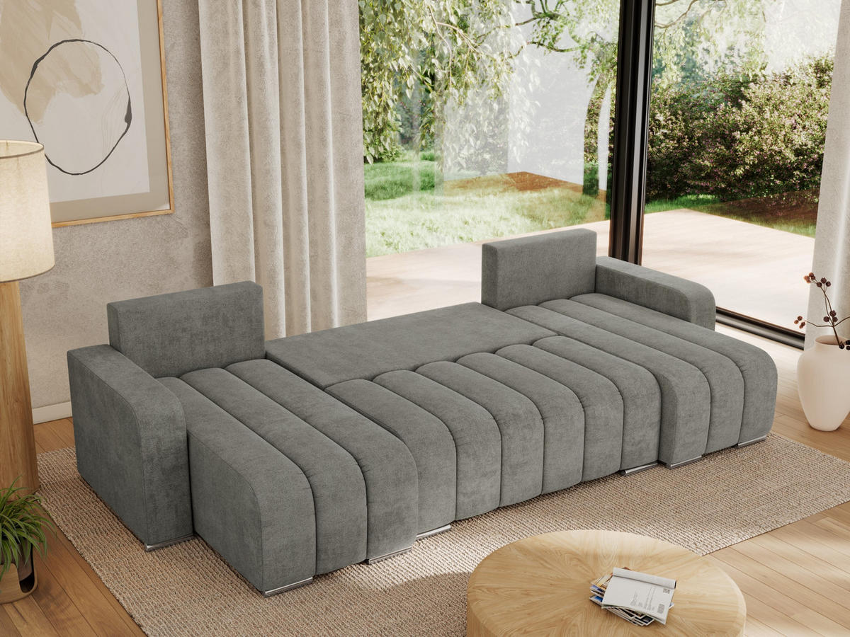 WOHNLANDSCHAFT KIRASSO U Grau Struktur - Grau, Textil/Metall (320/86/147cm) - MKS