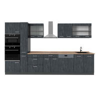 KÜCHENZEILE R-Line Schwarz Beton/Anthrazit 350 cm, AP Eiche - Anthrazit/Schwarz, Holzwerkstoff (350/81.6/60cm) - Vicco