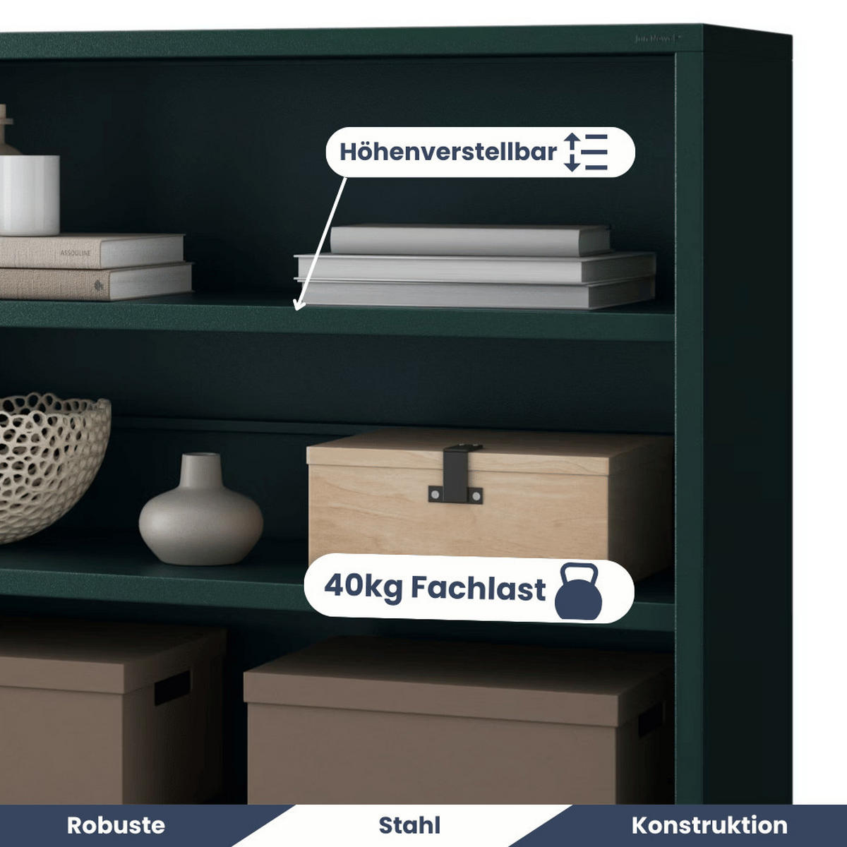 KOMMODE Metall offen WORF 4 Ebenen 90x100x35cm Dunkelgrün - Dunkelgrün, Metall (100/90/35cm) - DELUKE