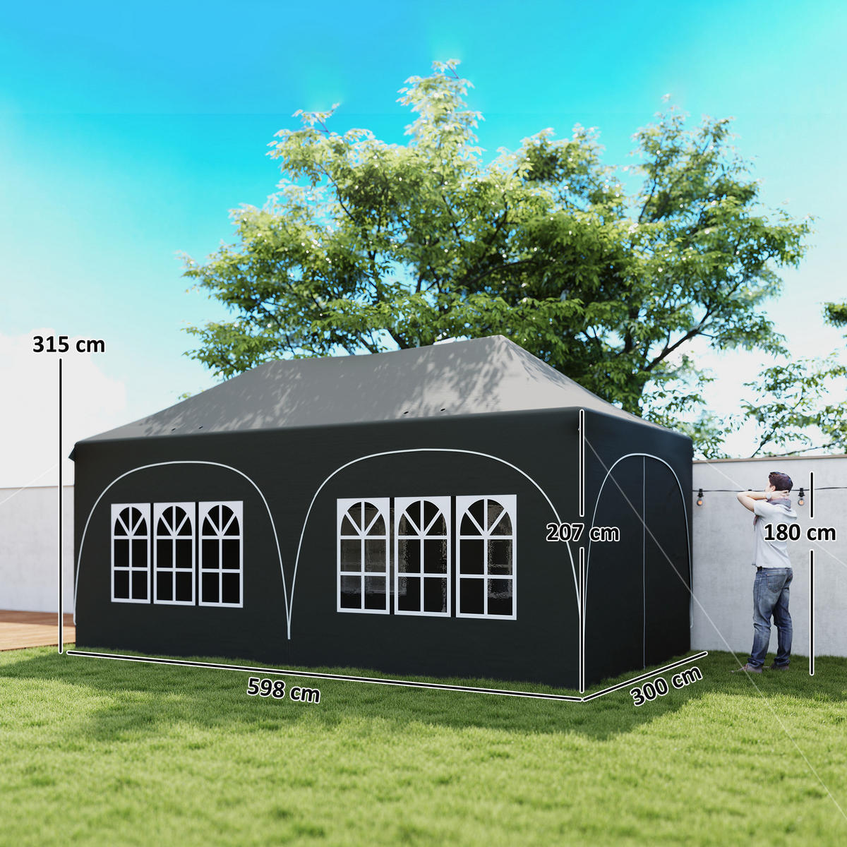 POP-UP-FALTZELT, 6×3m, dunkelgrau - Grau, Metall (300/315/598cm) - Vallsero