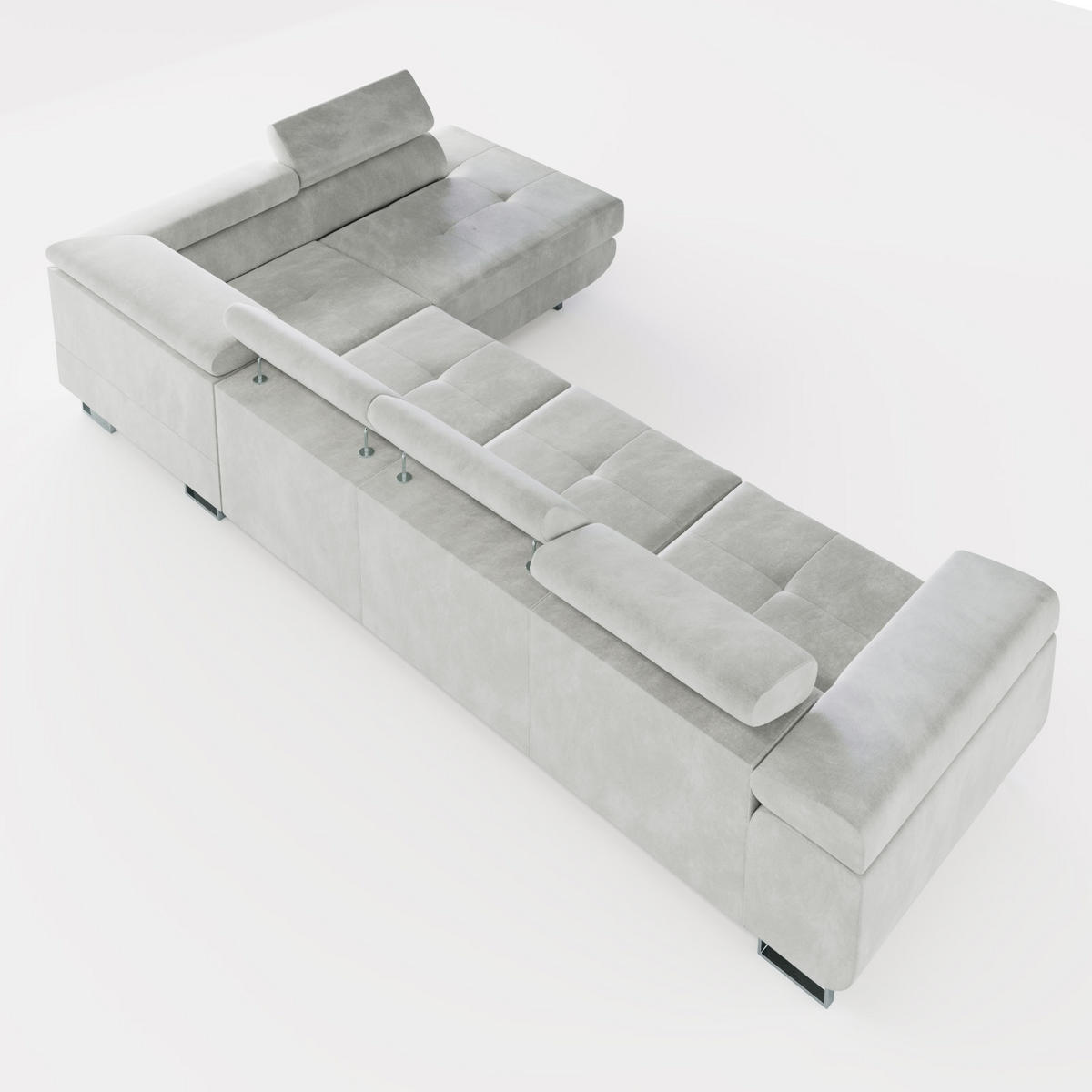 ECKSOFA VEMO NOVA Rechts Dunkelgrau Velours-Stoff mit Schlaffunktion und Bettkasten - Dunkelgrau, Textil (341/202cm) - Barchello
