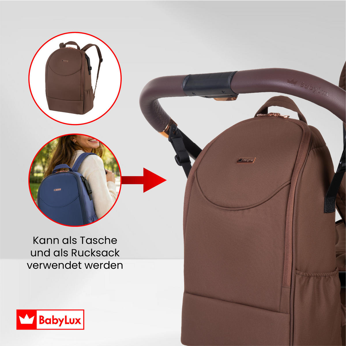 KINDERWAGEN Castor 4in1 Brownie Babywanne, Reisebuggy, Autositz, Isofix Basis - Schwarz/Braun, Textil/Metall (58/98cm) - BabyLux