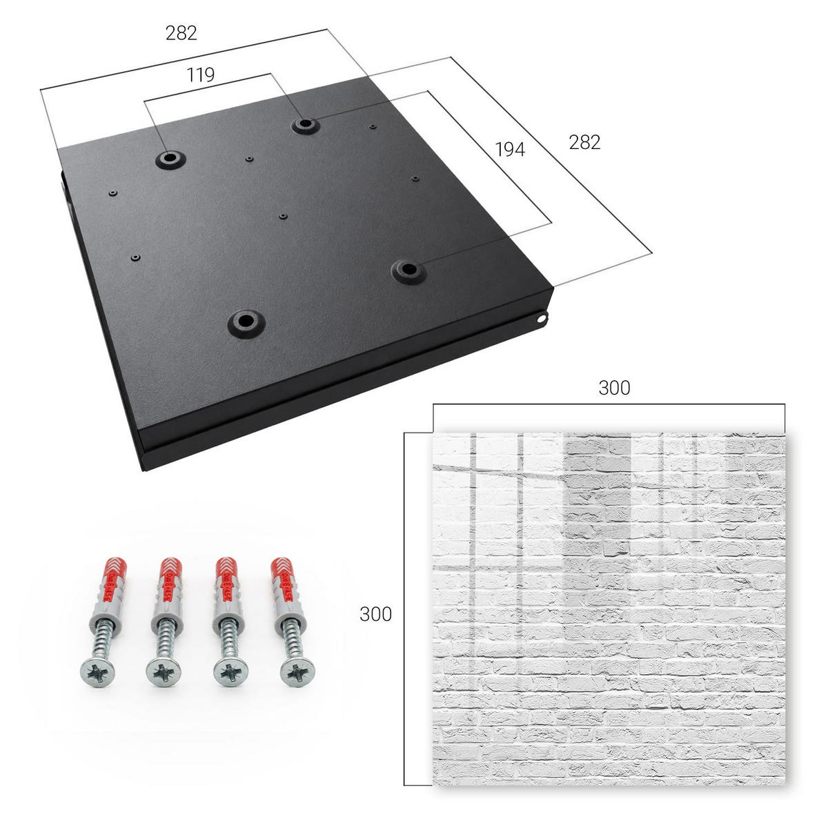 SCHLÜSSELBOX Schwarz 30x30 cm- Türöffnung nach rechts - Ziegelmauer - Grau, Metall (30/30/5cm) - TULUP