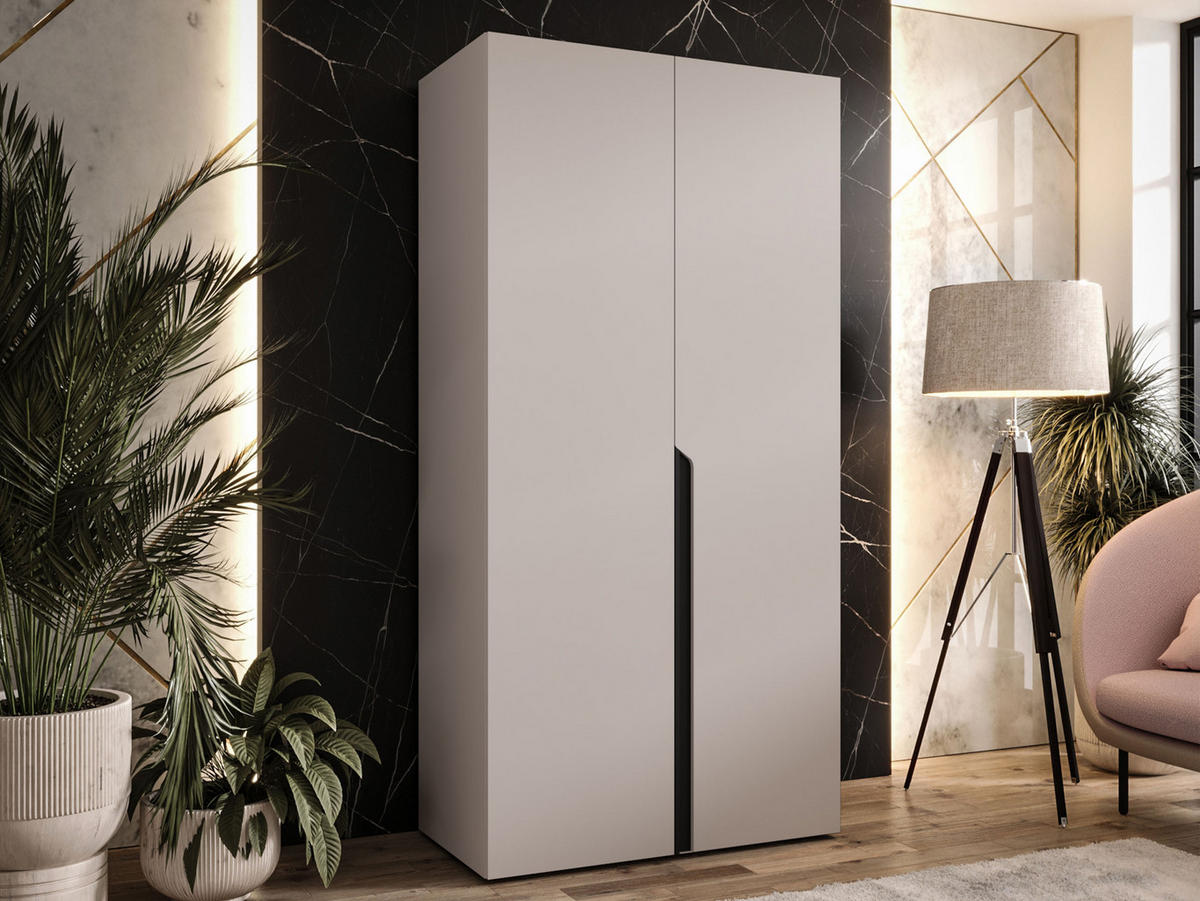 DREHTÜRENSCHRANK Mila I 100 - Kaschmir/Schwarz, Holzwerkstoff/Kunststoff (100/202/52cm) - MIRJAN24