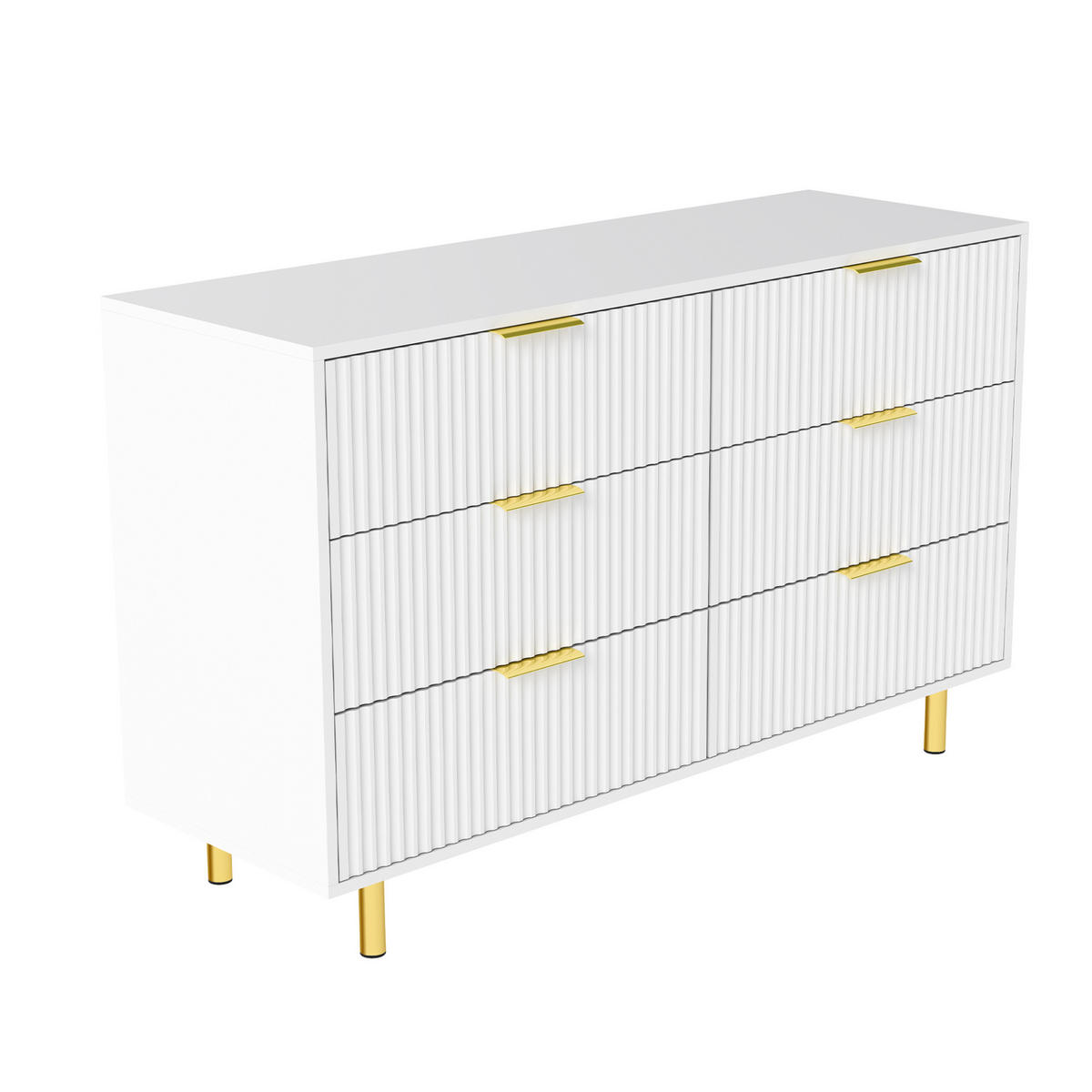 KOMMODEN-SIDEBOARD 120/40/72 cm mit 6 Schubladen in Weiß mit goldfarbenen Details - Weiß, Holzwerkstoff (120/72/40cm) - BEAOK