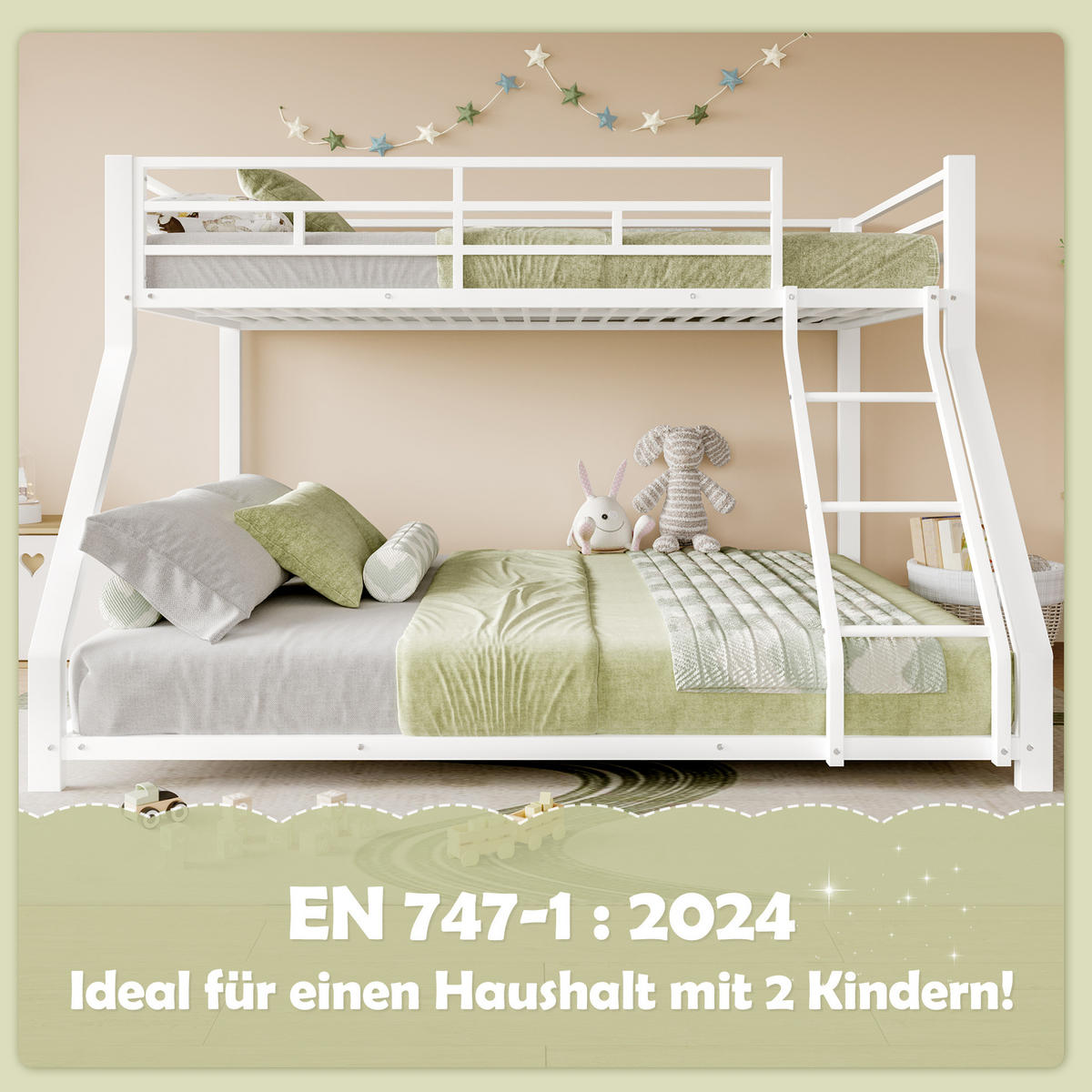 ETAGENBETT 90/200 cm und 140/200 cm Weiß mit Treppe und Geländer ohne Matratze - Weiß, Metall (140/200cm) - MIVRAY
