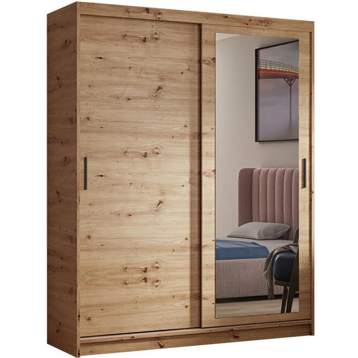 SCHWEBETÜRENSCHRANK Hela 120/205/60 2-türig eiche Artisan mit Spiegel - Eiche Artisan, Holzwerkstoff (120/205/60cm) - Beautysofa