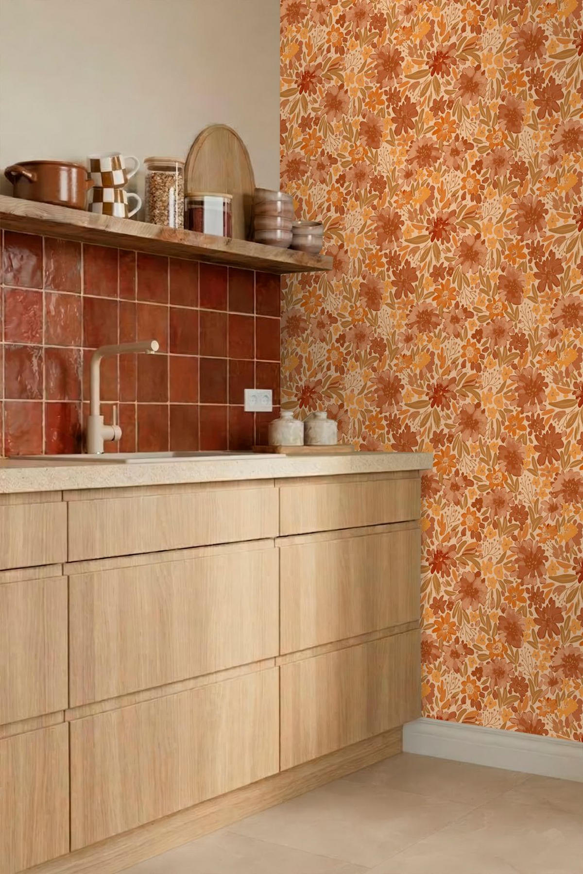 TAPETE Blumen 50 x 900 cm - Terracotta, Papier (50/900cm) - ESTAhome