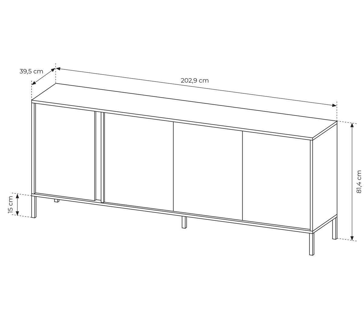 SIDEBOARD Piemontesia 4T Beige 202,9/81,4/39,5 cm – mit Push-to-Open-Funktion - Beige/Schwarz, Holzwerkstoff/Metall (202.9/81.4/39.5cm) - AX Living