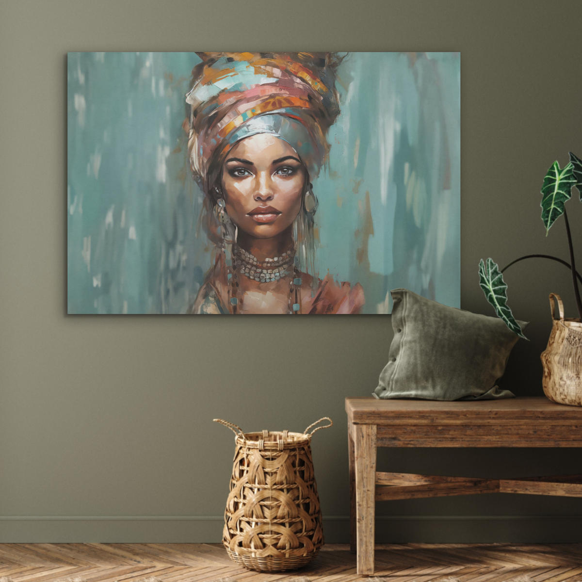 AKUSTIKBILD Frau - Kunst - Schmuck - Porträt Akustikpaneele 90x60 cm - Blaugrau, Kunststoff (90/60/0.9cm) - MuchoWow