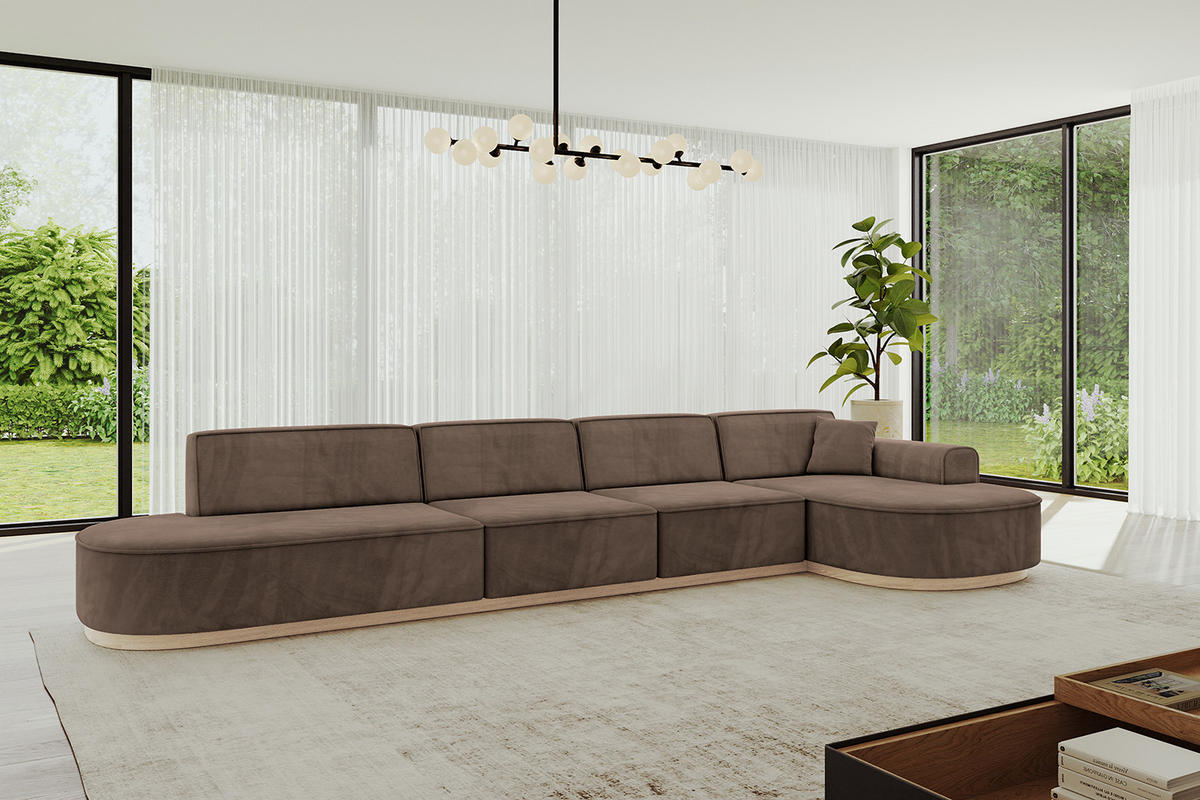 ECKSOFA Ottomane Rechts MARI-L3-v1 - 413x171x83 cm Braun Velours - Braun, Holzwerkstoff/Textil (171/413cm) - ALTDECOR