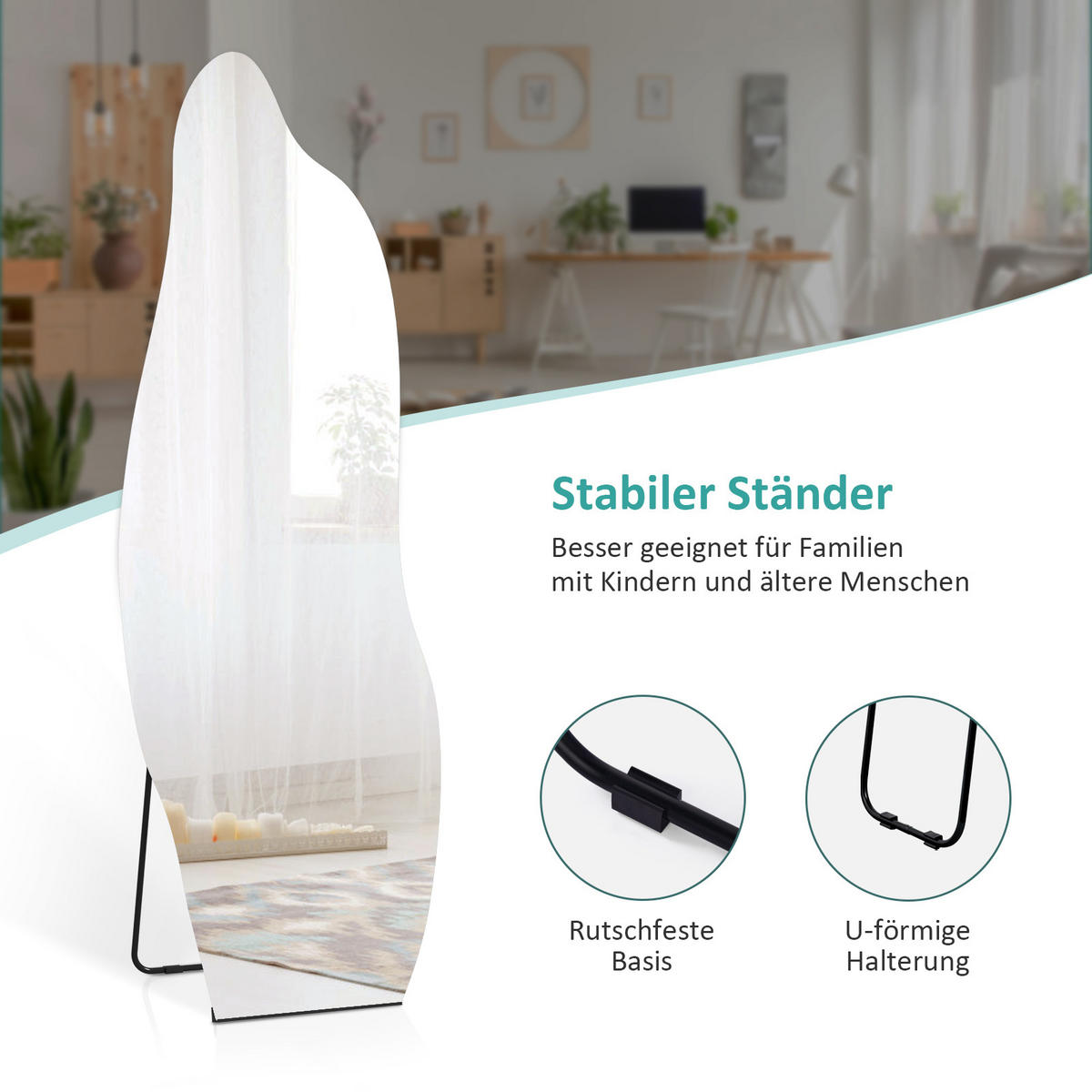 STANDSPIEGEL freistehend 145/50 cm - Schwarz, Glas (50/145/145cm) - EMKE