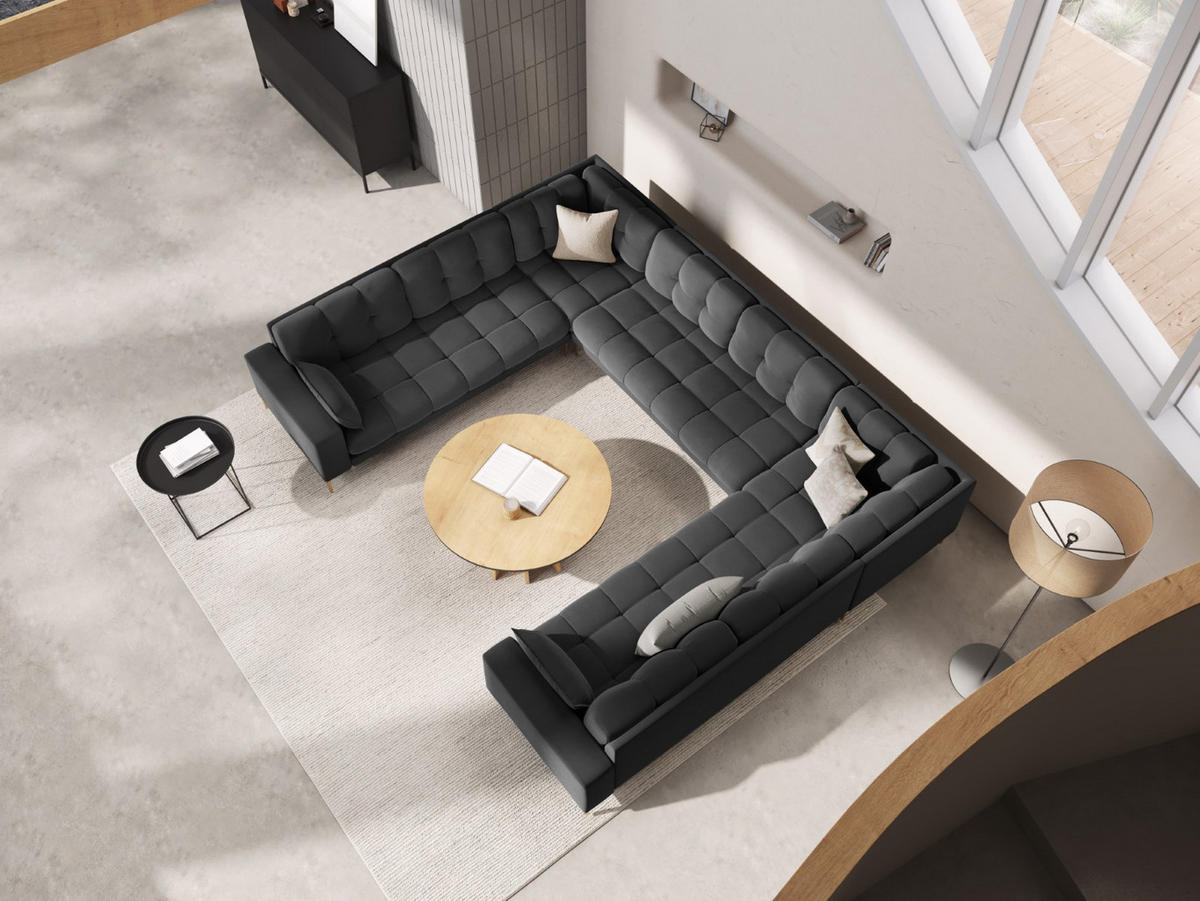 PANORAMASOFA Mamaia aus Samt dunkelgrau 6 Sitzplätze - Dunkelgrau, Textil (185/75/383cm) - Micadoni