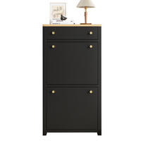 SCHUHSCHRANK Schwarz Holzoptik 2 Klappen Schublade Modern - Schwarz, Holzwerkstoff (50/95/25cm) - FLIEKS