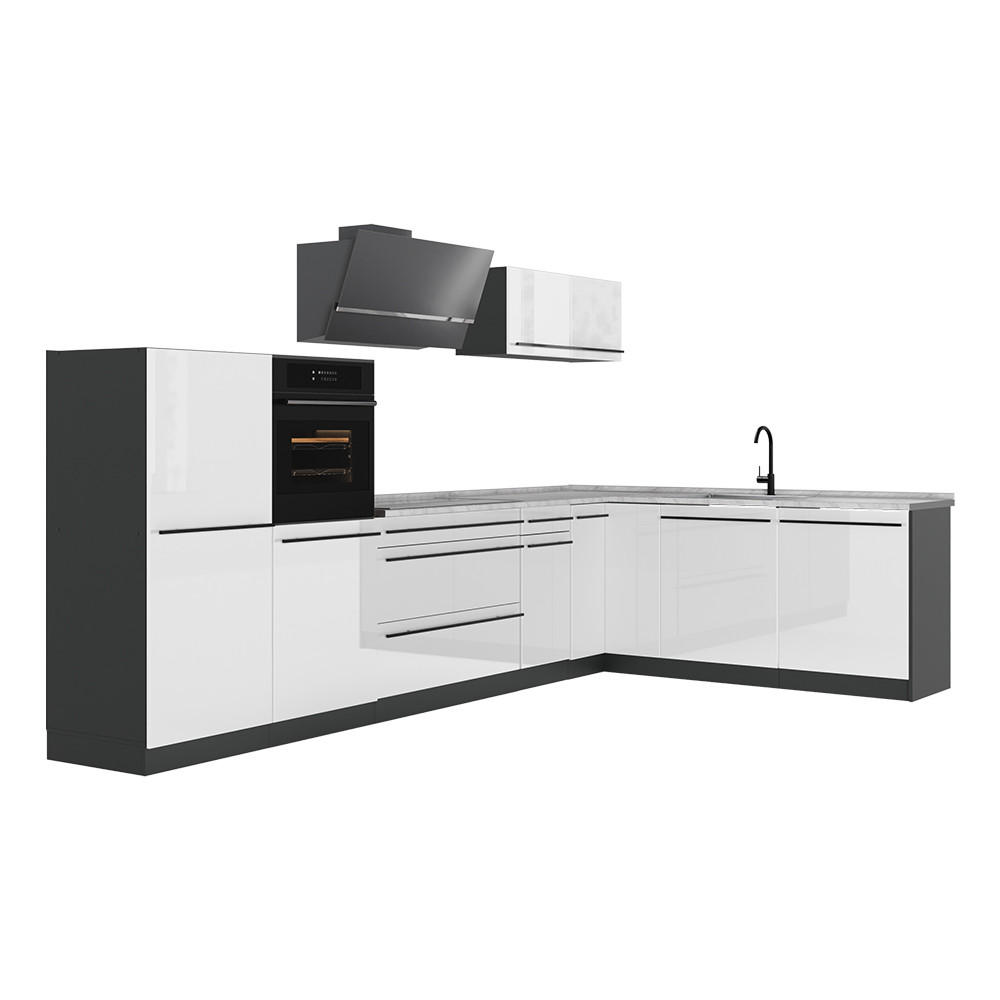 Vicco Eckküche Weiß Hochglanz, Anthrazit 347x143x60 cm