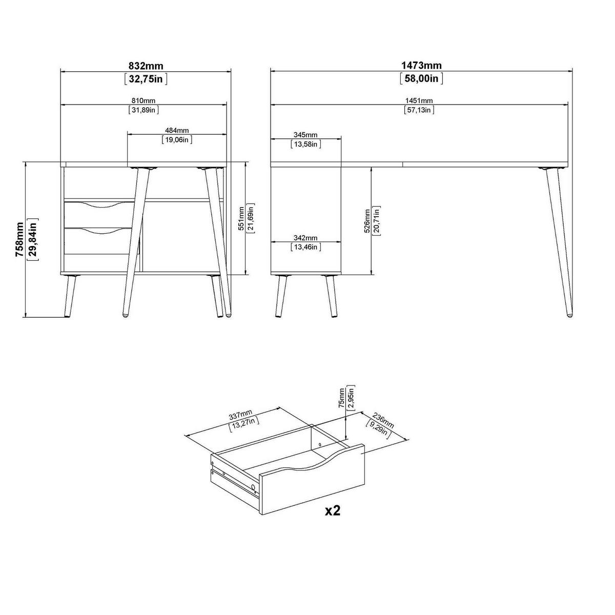 SCHREIBTISCH Weiß, Eiche 81/145.1/75.8 cm - Weiß, Holzwerkstoff (81/145.1/75.8cm) - DMORA