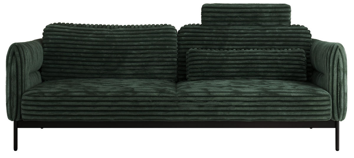 SOFA SALENTO Grün Cord - Schwarz/Grün, Textil/Metall (221/82/101cm) - MKS