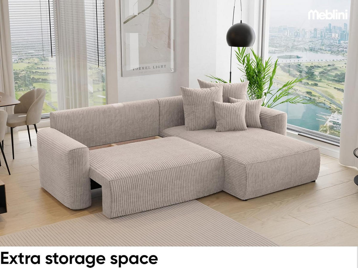 ECKSOFA BALI L - Beige/Schwarz, Holzwerkstoff (260/160cm) - Meblini