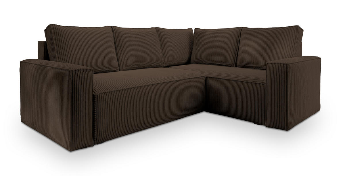 ECKSOFA ESTANO R-S Braun Kordstoff mit Schlaffunktion - Braun, Holz (230/158cm) - MASSENO