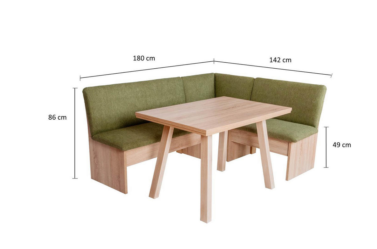 ECKBANKGRUPPE Die Vielseitige Tisch III - Eichefarben/Grün, Holzwerkstoff/Buchenholz (145/86/185cm) - Kundler Home