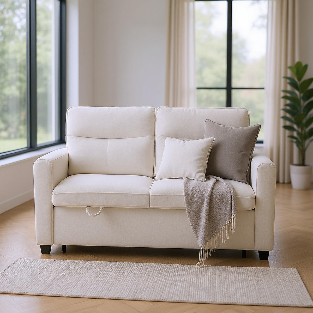SCHLAFSOFAS mit abnehmbaren Kissen und verstellbarer Rückenlehne - Beige, Holzwerkstoff/Textil (127/87/90cm) - Urban Meuble