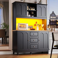KÜCHENSCHRANK 120x40x180 cm, 4 Türen, 3 Schubladen, LED-Beleuchtung, Schwarz/Natur - Schwarz, Holzwerkstoff (120/180/40cm) - FOHERE
