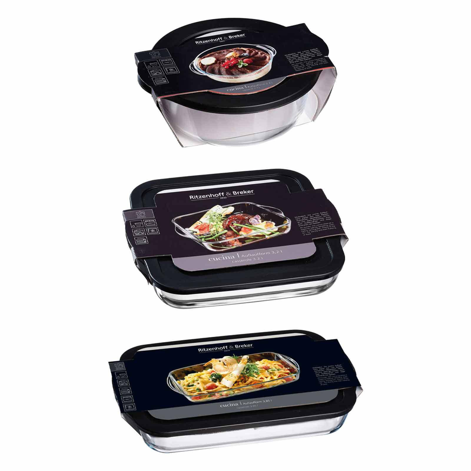 AUFLAUFFORMEN MIT FRISCHHALTEDECKEL Cucina transparent 3er Set - Transparent, Glas (1/1/1cm) - Ritzenhoff Breker