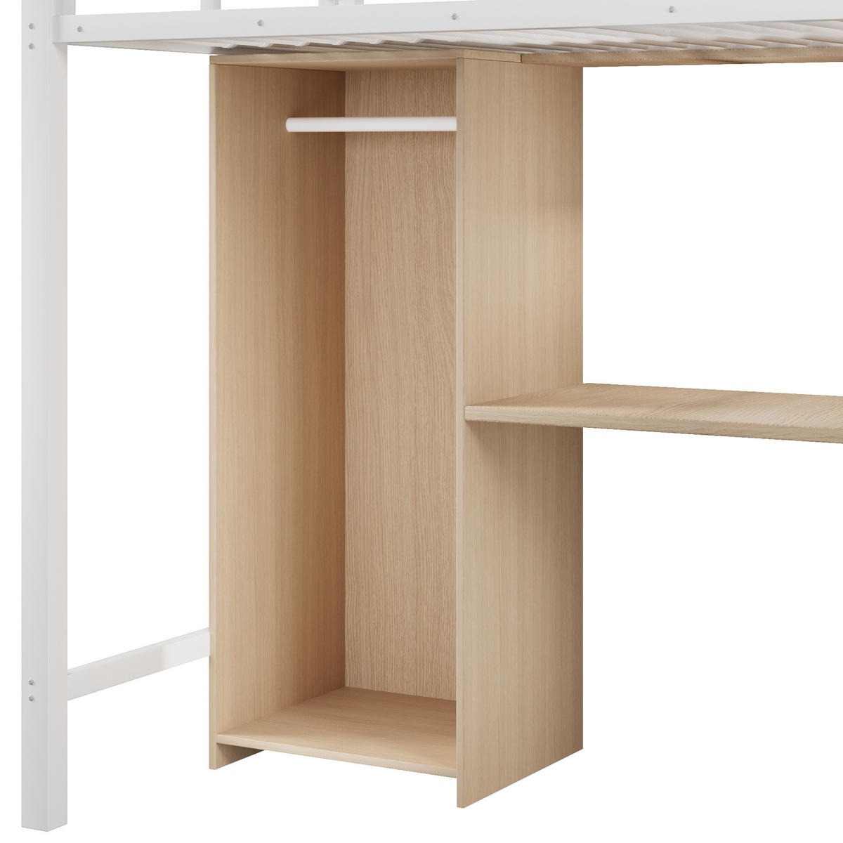 HOCHBETT 90/200 cm DE-04543, mit Kleiderschrank, Schreibtisch und Stauraum-Treppe in Weiß - Weiß, Metall (90/200cm) - ComfortXL