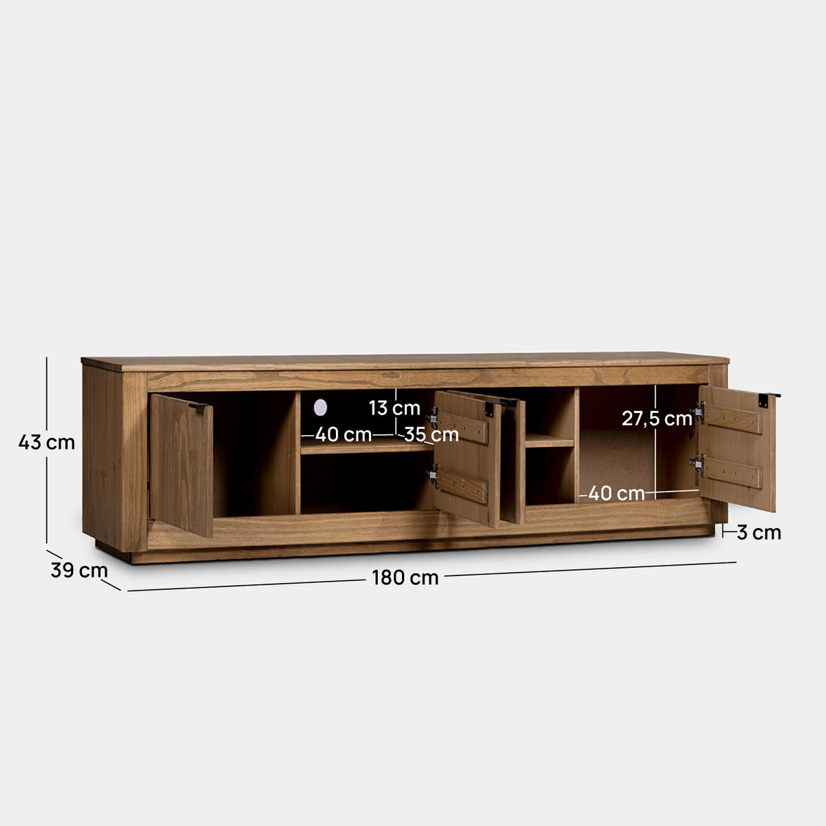 TV-ELEMENT Sven Natürlich 180 cm x 43 cm - Naturfarben, Holz (180/43/39cm) - Klast Home