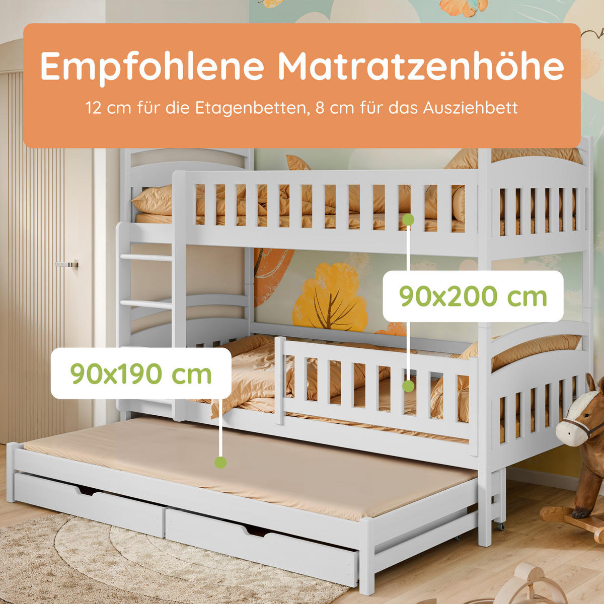 ETAGENBETT 90x200 cm mit Ausziehbett & zwei Schubladen in Kaschmir - Kaschmir, Holzwerkstoff (90/200cm) - Kids Collective