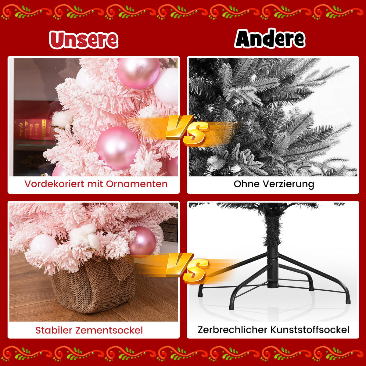 WEIHNACHTSBAUM Mini Pink - Pink, Kunststoff (90cm) - COSTWAY
