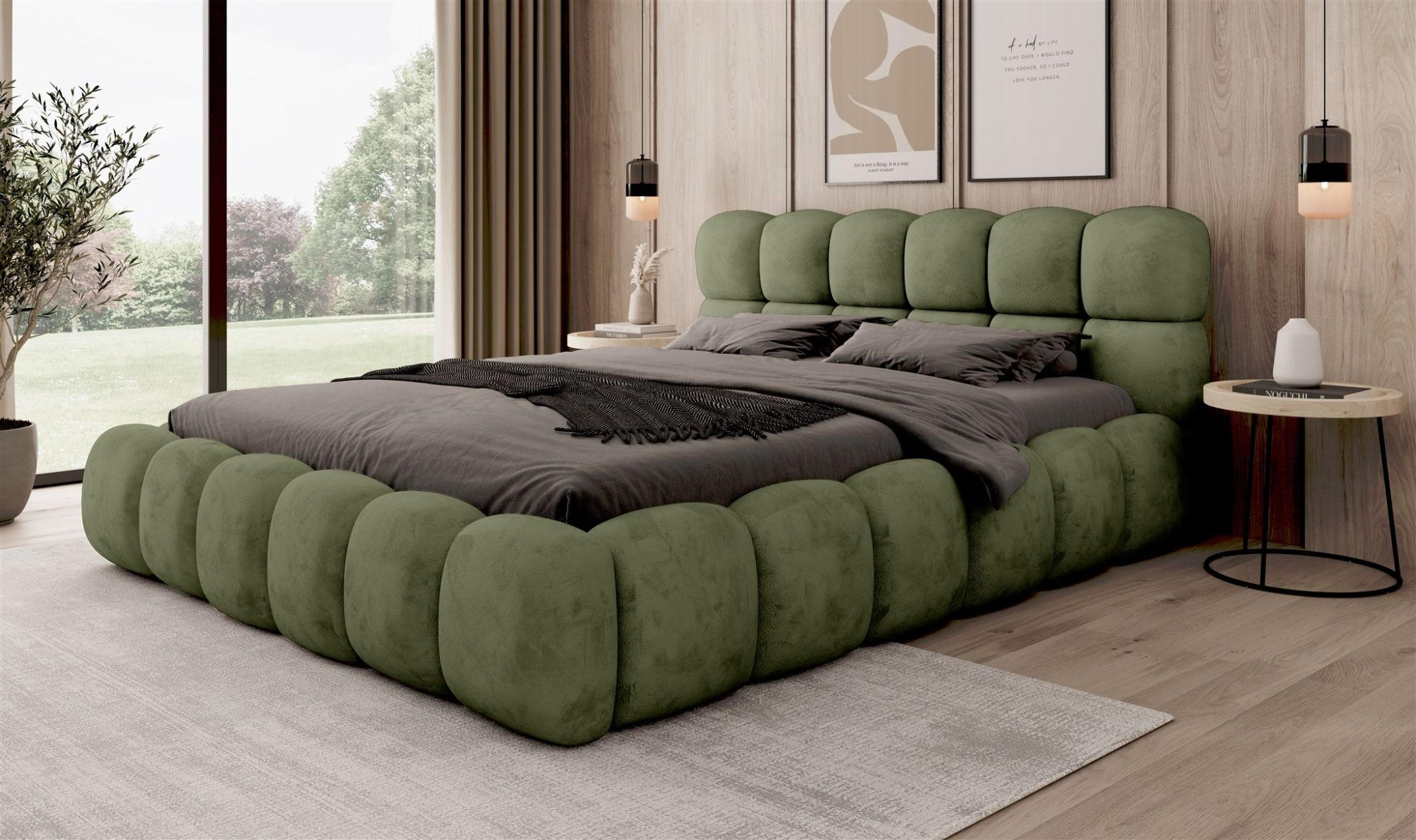 POLSTERBETT Aurelia - Grün, Holzwerkstoff/Textil (180/200cm) - Fun Möbel