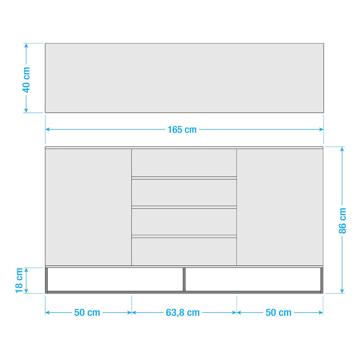 SIDEBOARD - Schwarz/Weiß, Holzwerkstoff (165/86/40cm) - home24