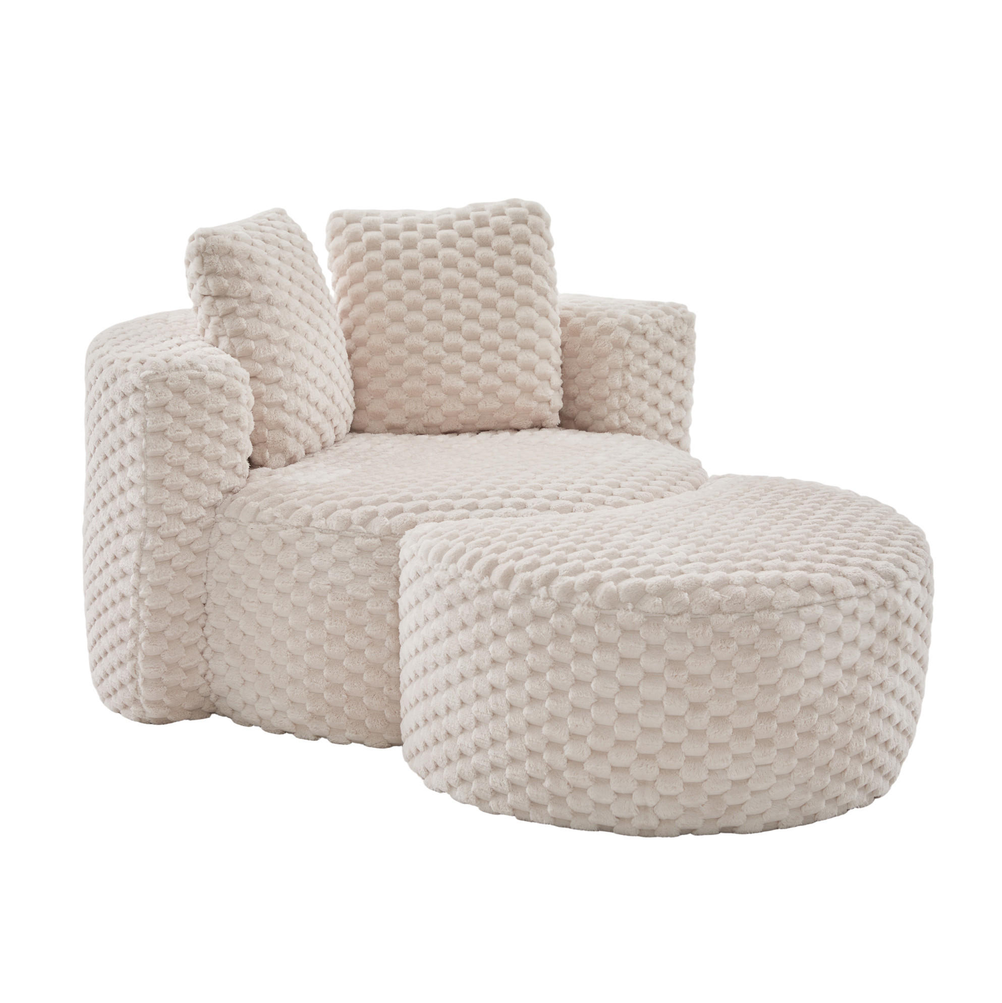 SESSEL 129/116/65 cm mit Hocker, 360°-Fassdesign und weichem Kunstfellbezug, Beige - Beige, Textil (116/65/129cm) - Redom