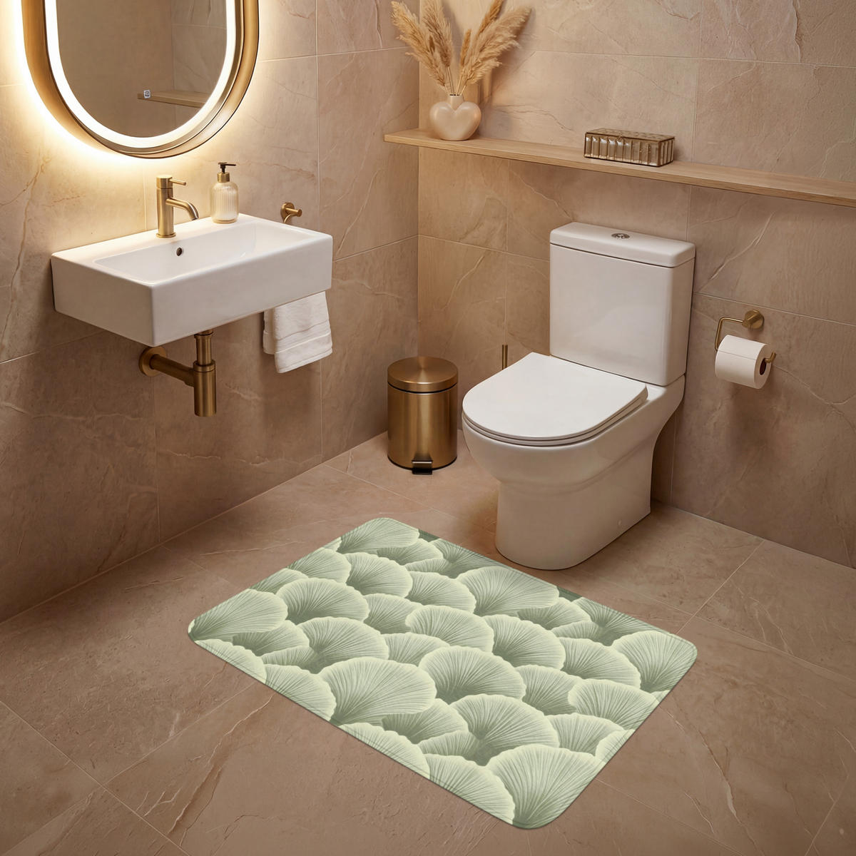 WC PŘEDLOŽKA Vějíř - list - zelený 90x60 cm - pastelově zelená, textil/plast (90/1cm) - OnlyWow