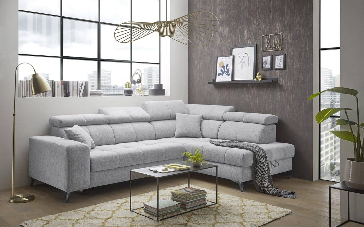 ECKSOFA mit elektrischer Wallaway-Funktion und vielseitigen Anpassungsmöglichkeiten - Hellgrau, Textil (198/282cm) - ed exciting design